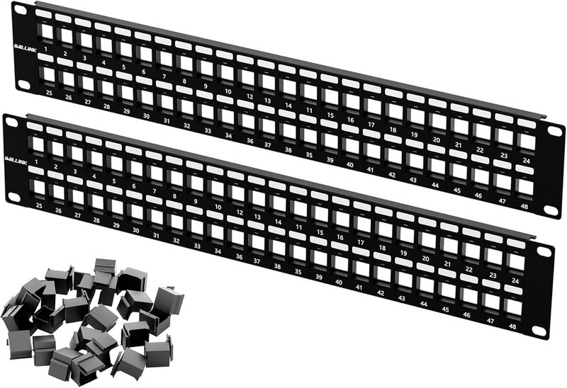 iwillink Blank Keystone Patch Panel 48 Port, 2U 19" Network Patch Panel for Keystone Jacks, Dust-Proof Design, 2-Pack - Image 1